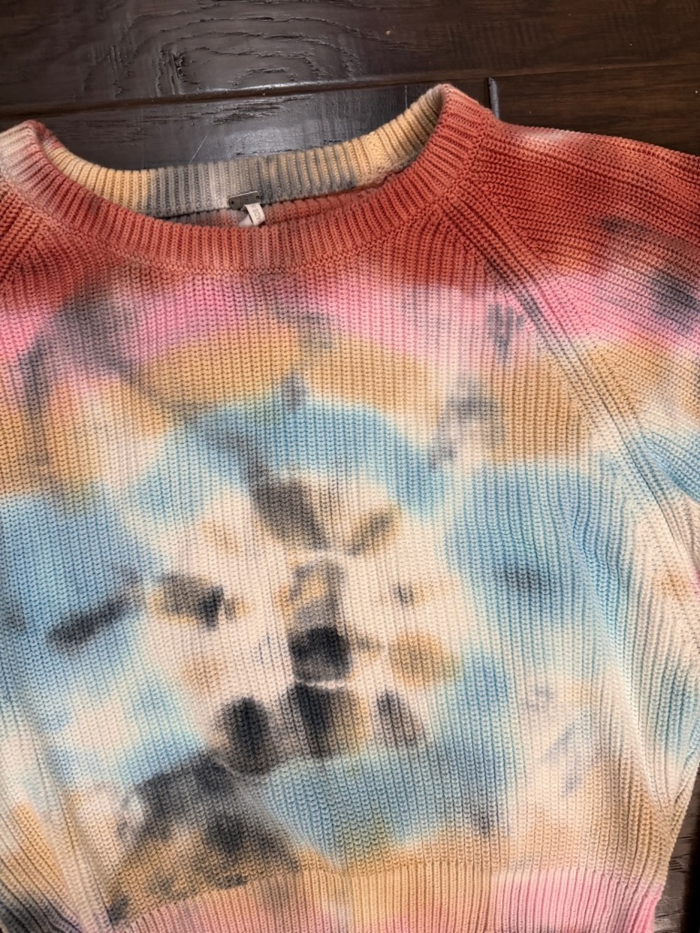 Cropped Sweater Boho Tie-Dye Ribbed Crewneck  - Multicolor - Picture 5 of 16